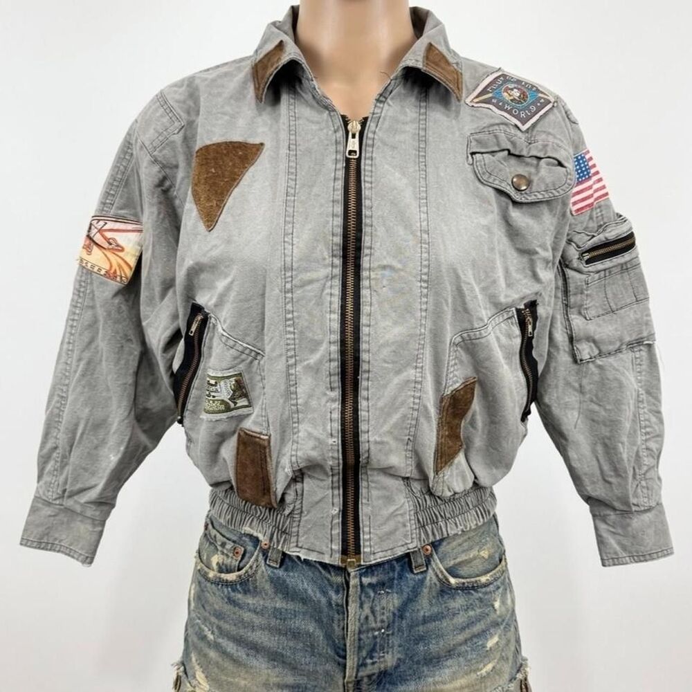 Vintage 90s Peter Kolmar Aviator Patch Bomber Jacket Size 10 Kids Retro